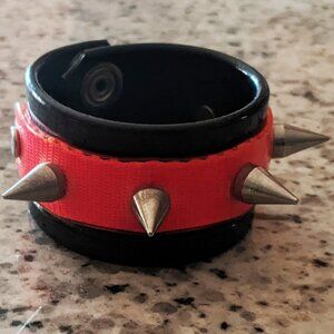 Vintage Spike Bracelet Black With UV Orange Strip Cybergoth Cyberpunk